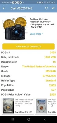 1909 VDB Lincoln Cent 1c, PCGS MS-66 RD, RED, M66, LINCOLN WHEAT CENT. T8235 - Image 1 of 4