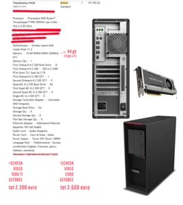 PC workstation lenovo, p620, GPu 1080 e 2080, 64gb ram, ssd 2tb - Foto 1 di 1