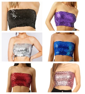 FREE SHIPPING PRESTIGE BIATTA SEQUIN STRETCH TUBE BANDEAU BRA TOP One Size - Picture 1 of 13