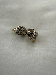 Clip-on earrings 2 intertwined rings silver pearl pattern gold ropes - Picture 1 of 7