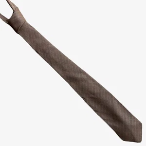 Corbata ajustada vintage años 90 Ermenegildo Zegna mezcla de seda marrón a rayas, algodón lana - Imagen 1 de 4