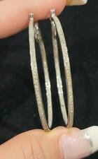 New 2" .925 Sterling Silver 1 1/2 CT. T.W. Diamond Inside Out Hoop Earrings