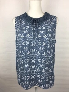 Blusa para mujer Lauren Conrad talla mediana sin mangas estampado mariposa encaje azul - Imagen 1 de 9