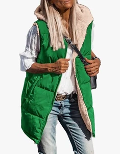 Pretty Garden Long Puffer/Sherpa Lined Vest SZ S Green Reversible Winter NWT - Picture 1 of 14