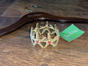 Lilly Pulitzer Gold Metallic STARFISH CUFF BRACELET Textured Faux Pearl GWP NWT - Picture 1 of 3