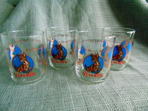 4 Vintage Libbey Rudolph The Red Nose Reindeer Glasses 4” Tumbler cup Christmas - Picture 1 of 11
