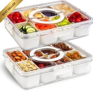 2pk Divided Serving Tray Lid Handle Portable Clear - Picture 1 of 12