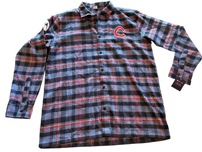 Chicago Cubs Flannel Shirt Size XL Blue With Red And Black Stripes Logo April 25 - Image 1 of 4