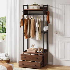 Freestanding Closet Organizer Small Clothes Rack Coat Rack with Drawers & Shelf - Picture 1 of 10