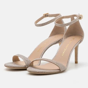 SANDALIAS STUART WEITZMAN Tacones Nudistas Correa al Tobillo Talla 9.5 Poudre Metálicos NUEVAS $525 - Imagen 1 de 17