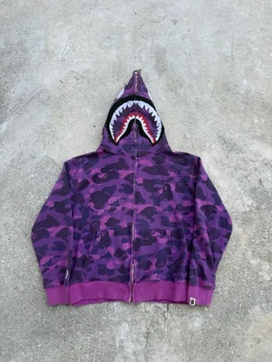 A Bathing Ape Purple Color Camo Full Zip Shark Hoodie Size L Authentic FLAW** - Image 1 of 4