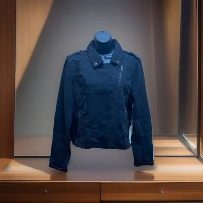 NWT: CISONO Double Breasted Distressed Wash Jean Jacket Juniors XL - Image 1 of 4