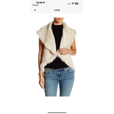 Cardigã feminino Love Token combo marfim 100% pele de coelho acabamento colete tamanho pequeno - Imagem 1 de 4