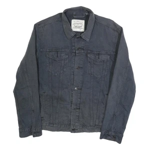 LEVI'S Mens Black Cotton Denim Jacket L Button Closure Embroidered Back Panel - Picture 1 of 6