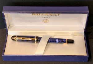 WATERMAN Paris Füllfederhalter blau Marmor Goldrand mit Etui *LESEN* - Bild 1 von 4