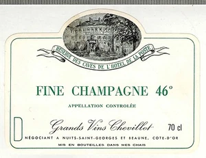 Etiquette Grands Vins de bourgogne(46°)-Fine Champagne-Chevillot-Réf.520 - Imagen 1 de 1