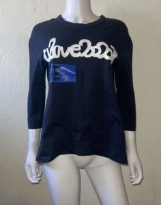 TSUMORI CHISATO PRINTED QUARTER SLEEVED TOP BLUE NAVY SIZE 2 - Picture 1 of 4