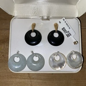 NUOVI orecchini convertibili in oro giallo 10 kt con disco originale giada/onice/MOP con scatola - Foto 1 di 24