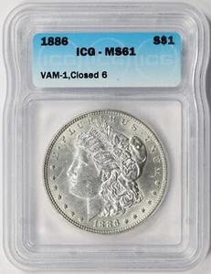 1886 $1 Morgan Dollar VAM-1 Closed 6 ICG MS61 - Picture 1 of 4