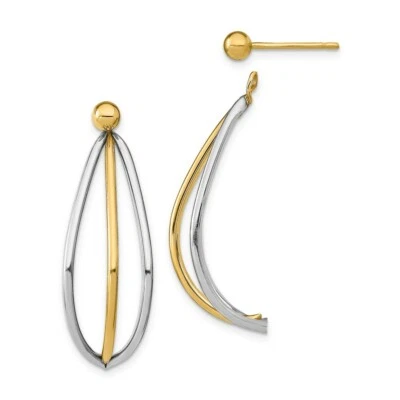 Italian 14k Two Tone Gold Triple Wire Domed Dangle Jacket w/ Ball Stud Earrings - Image 1 of 3