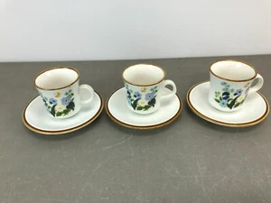 3 vintage Mikasa Natural Beauty Petit Fleur 3.25" Stoneware Coffee Cups Saucers - Picture 1 of 21