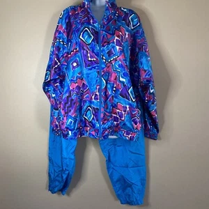 Vtg Sunterra Women's Windbreaker Tracksuit Jacket & Pants Sz XL Blue Pink Purple - Picture 1 of 9