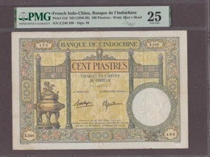 French Indochina 100 Piastres Note P-51d ND (1936-39) Very Fine PMG 25 - Picture 1 of 2