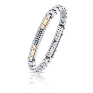 Bracciale Uomo in Acciaio 316L finiture gold e pietre - Foto 1 di 1