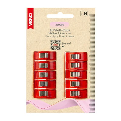 VENO - 10 Stoff-Clips/Stoffklammern - 2,5cm - Rot