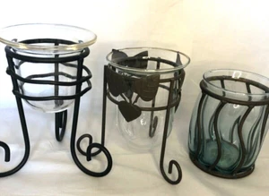 Candelabros vintage 3 mantel de mesa de vidrio y metal - Imagen 1 de 4