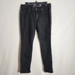 Seven7 Womens Jeans Size 12 Black Skinny Denim Rhinestone Pocket Slit Ankle Seam - Picture 1 of 17
