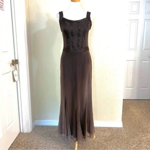 Y2K Alex evenings chiffon Chocolate formal maxi dress women’s size 10 - Picture 1 of 10