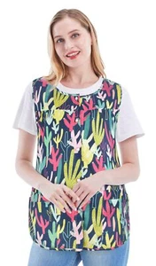 Women Cobbler Apron with 2 Patch Pockets Cotton Printed Bib Smock with Button... - Picture 1 of 4