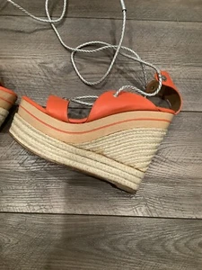Women’s Ralph Lauren Purple Label Orange Espadrille Wedge 39 1/2 Platform Shoes - Picture 1 of 11