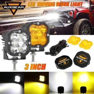 AUXBEAM 2PCS 3INCH LED Work Light Amber White Pods Offroad+Black Cover For Chevy - Picture 1 of 12