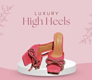 Pink Bow Rhinestone Heels - Picture 1 of 2