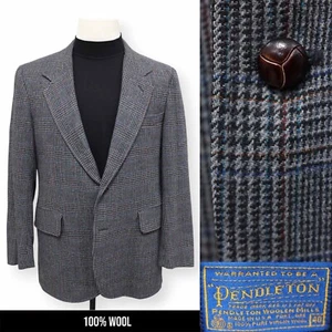 PENDLETON VINTAGE TWEED mens gray plaid WOOL sport coat suit jacket blazer 40 R - Picture 1 of 16