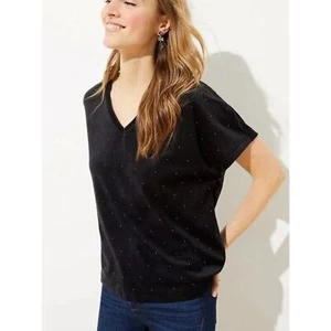Neu Loft Damen große Bluse Shirt Nieten Samt Kurzarm schwarz Stretch neu mit Etikett - Bild 1 von 10