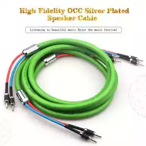 Pair 7N OCC Silver Plated Speaker Cable Amplifier Banana Spade Plug HIFI Audio - Picture 1 of 19