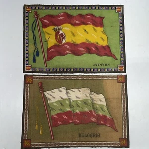 2 antike Tabak Flanell Filz Fahnen Spanien Bulgarien 10,5x7,5" Vintage Teppich um 1910 - Bild 1 von 7