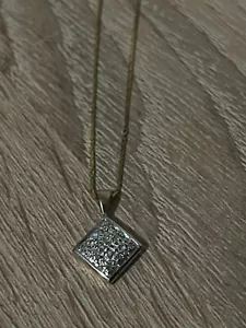 Vintage Hallmarked 14k Yellow Gold Chain with 9k Diamond Square Cluster Pendant - Picture 1 of 10
