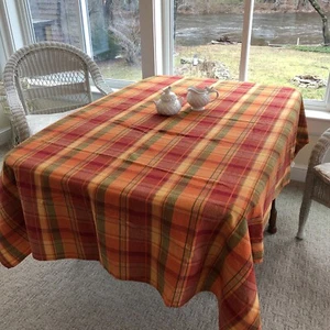 Sonoma Country Plaid Cotton Woven Tablecloth 56x82 Oranges/Reds/Golds - Picture 1 of 5