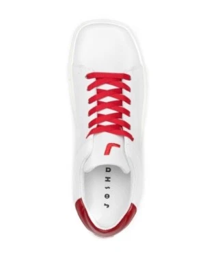 全新 JOSHUA SANDERS 女式方格运动鞋 白色红色系带 全新带盒 8 码 — 第 1/4 张图片