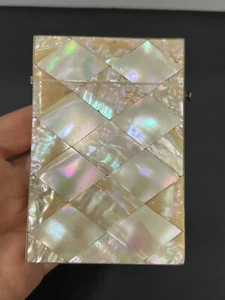 Antique Victorian Mother Of Pearl & Abalone Diamond Patterned Calling Card Case - Picture 1 of 17