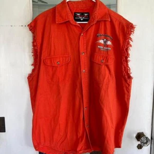 Orange biker vest with distressed sleeves #bikerstyle - Picture 1 of 3