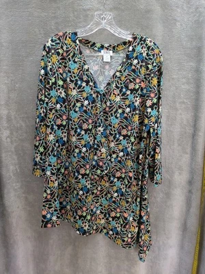 Túnica bohemia para mujer 1X floral dobladillo asimétrico informal contemporánea tejido elástico Foto 1 de 4