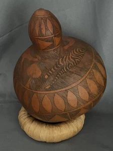 Vintage African Tribal Carved Gourd Kenya Africa Carving - Picture 1 of 9