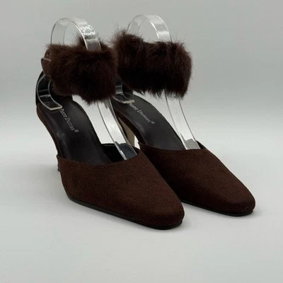 Pierre Dumas Carmela Women's Brown Micro Suede Slingback Stiletto Heels Sz 10 - Image 1 of 4