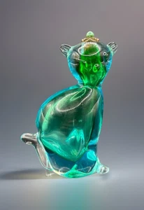 Decantador de botella cordial de vidrio estilo Murano vintage azul + verde - Imagen 1 de 8