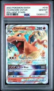 Juego de cartas coleccionables Pokémon Charizard VSTAR PSA 10 gemas como nuevo 018/172 Brilliant Stars Holo - Imagen 1 de 2